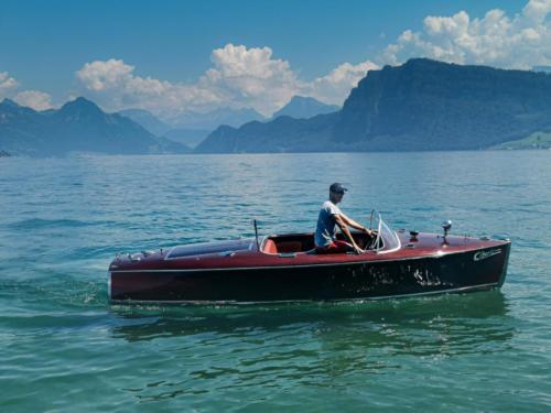 Chris Craft 1939 with Mount Bürgenstock